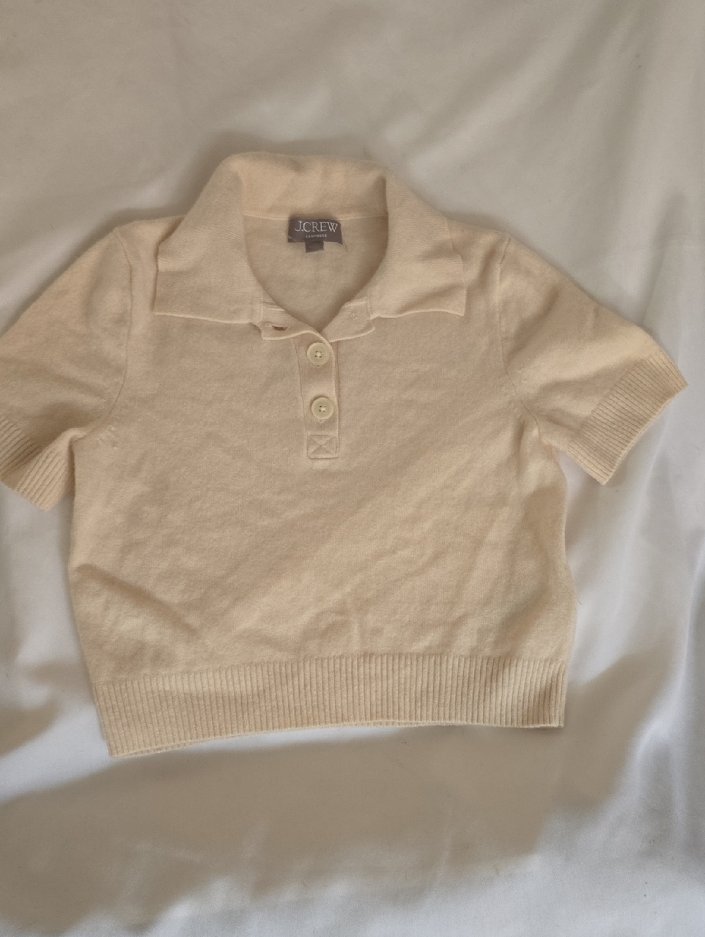 J. Crew Cream Short-Sleeve Polo Knit Top